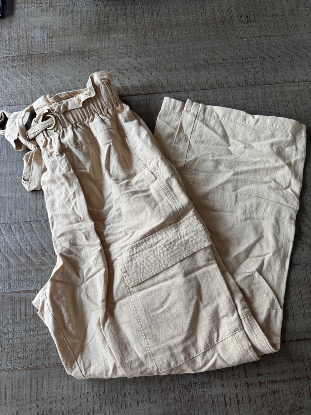 En Saison Women's Straight Leg Utility Pants in Beige Cream